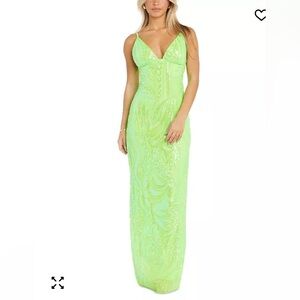 Morgan & Co. Lime Green Sequin Maxi Dress size 5 NWT